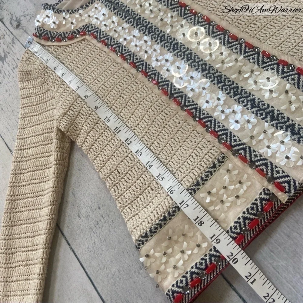 Tory Burch cream crochet beaded embellished cardigan jacket *shop@iamwarrior